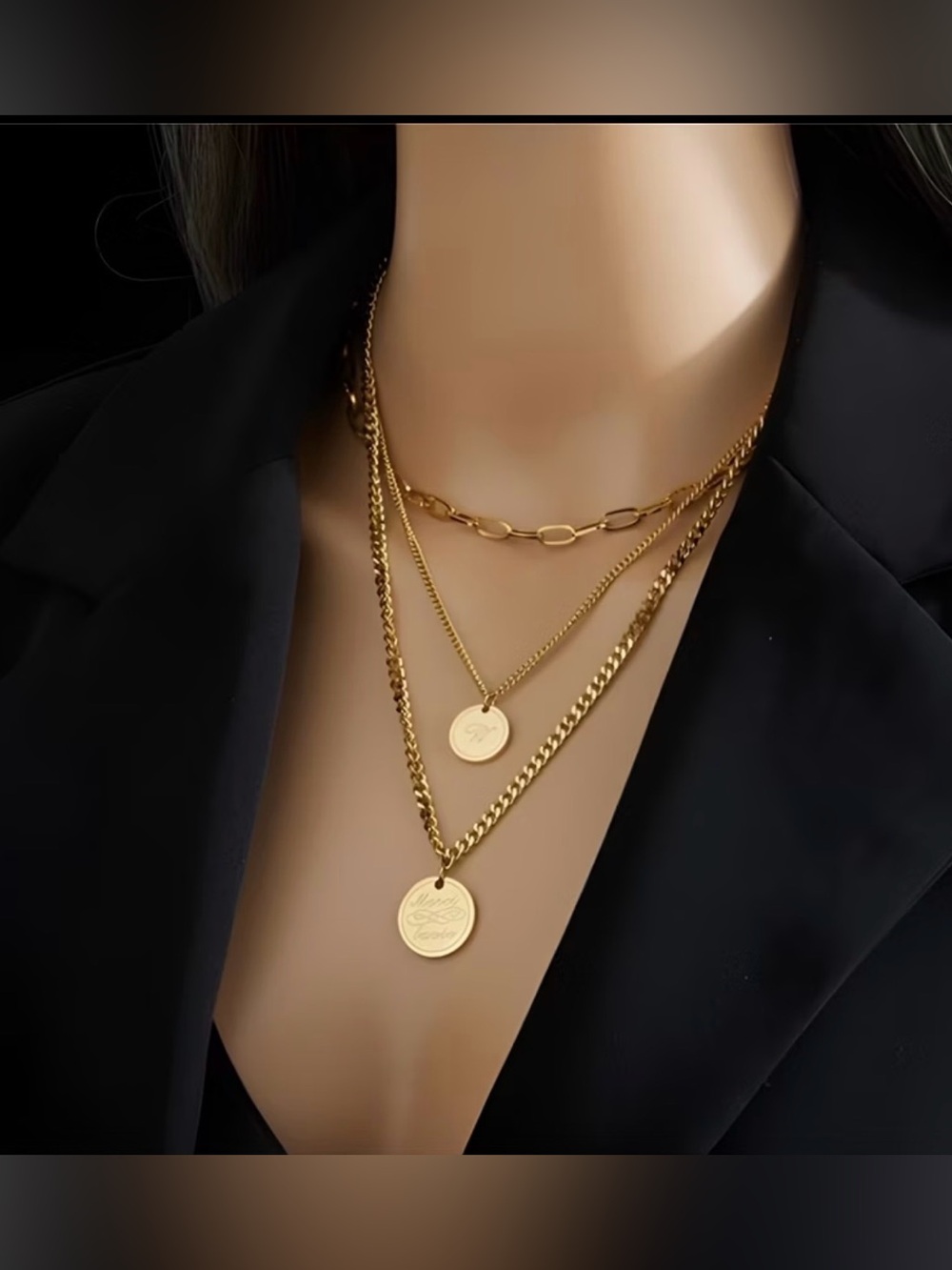 Gold Layered Coin Pendant Necklace Set - Women Jewelry